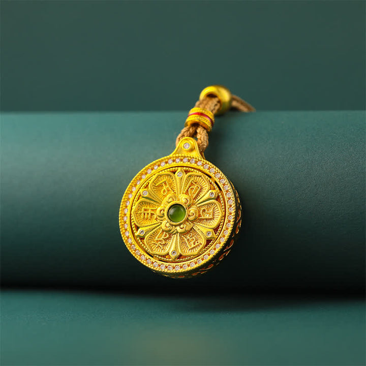 Buddha Stones Collier rond rotatif Om Mani Padme Hum en laiton plaqué or, symbole de sagesse - image 3
