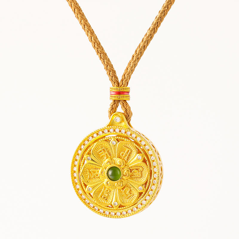Buddha Stones Collier rond rotatif Om Mani Padme Hum en laiton plaqué or, symbole de sagesse - image 5