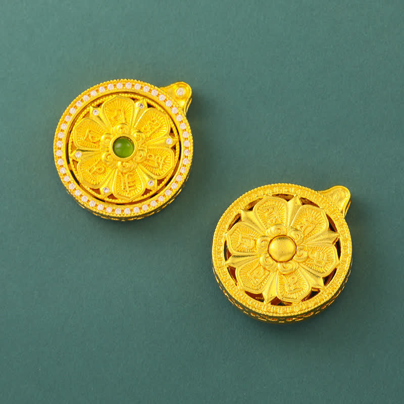 Buddha Stones Collier rond rotatif Om Mani Padme Hum en laiton plaqué or, symbole de sagesse - image 9
