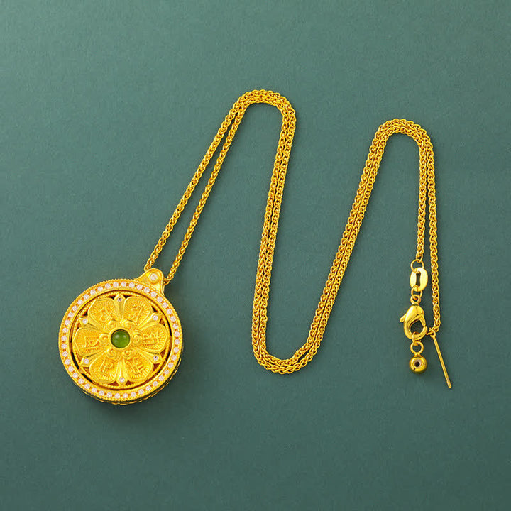 Buddha Stones Collier rond rotatif Om Mani Padme Hum en laiton plaqué or, symbole de sagesse - Chaîne - image 8