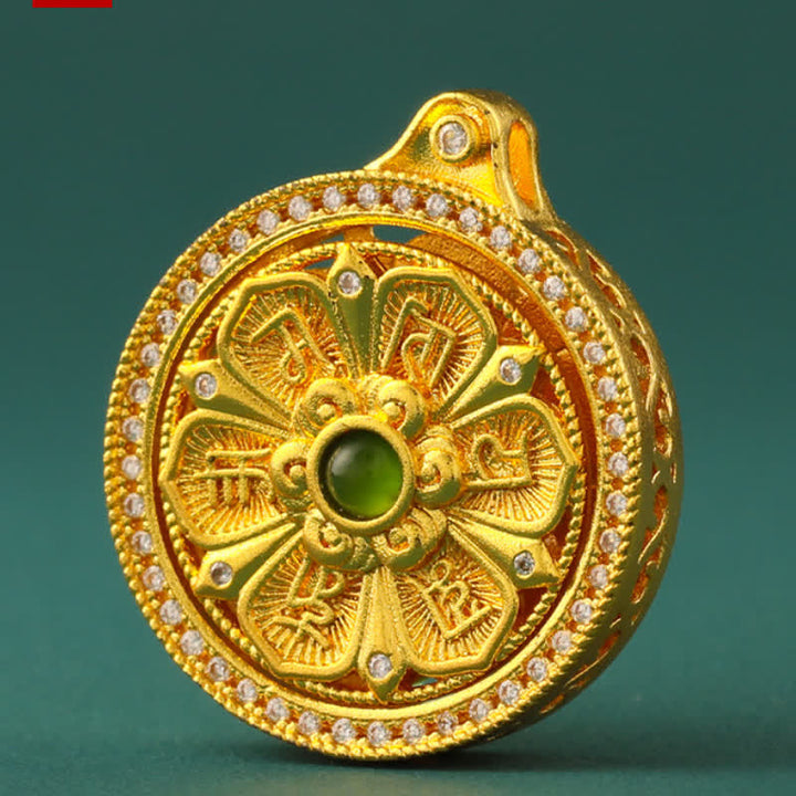Buddha Stones Collier rond rotatif Om Mani Padme Hum en laiton plaqué or, symbole de sagesse - image 12