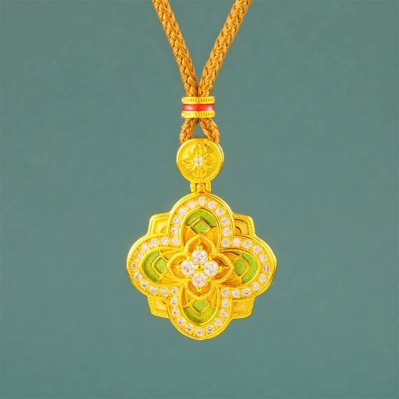 Buddha Stones Collier boussole Ruyi en cuivre plaqué or avec bégonia et harmonie, symbole de connexion. - Bégonia Corde d'Or - image 0