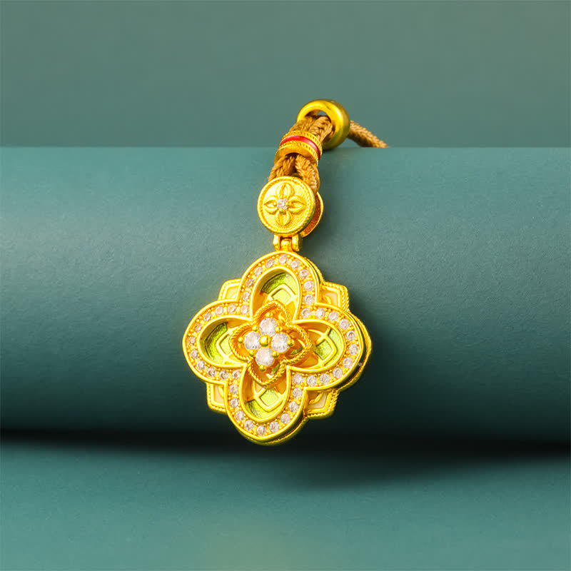 Buddha Stones Collier boussole Ruyi en cuivre plaqué or avec bégonia et harmonie, symbole de connexion. - image 1