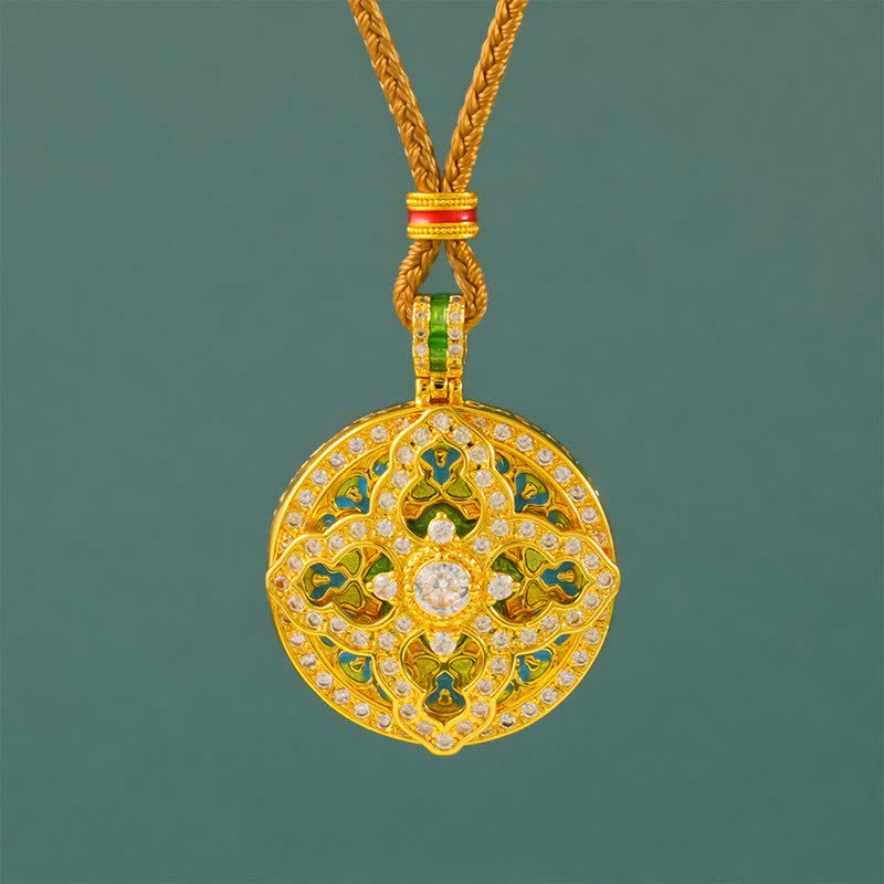 Buddha Stones Collier pendentif rond énergétique en laiton plaqué or en forme de gourde - Corde d'or - image 0