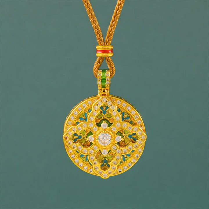 Buddha Stones Collier pendentif rond énergétique en laiton plaqué or en forme de gourde - Corde d'or - image 0