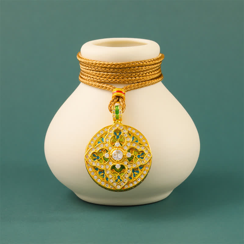 Buddha Stones Collier pendentif rond énergétique en laiton plaqué or en forme de gourde - image 1