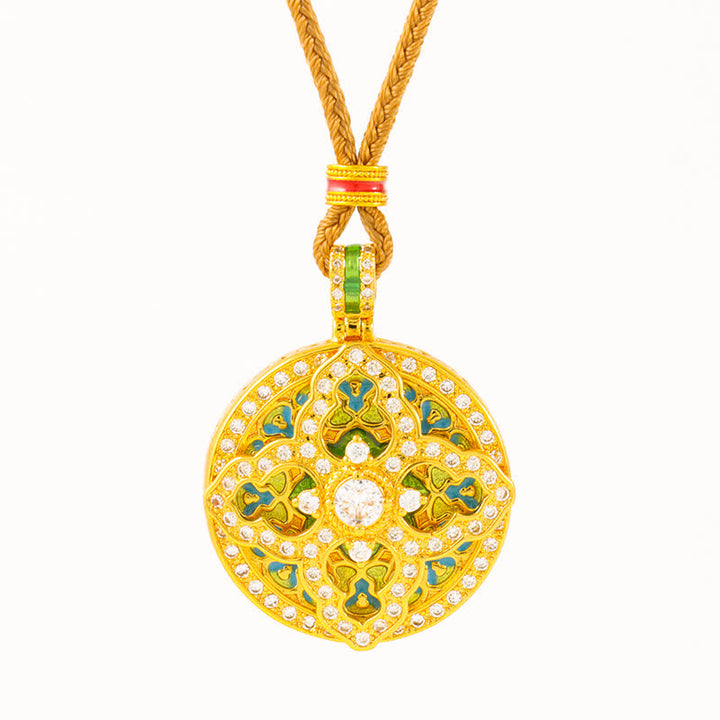 Buddha Stones Collier pendentif rond énergétique en laiton plaqué or en forme de gourde - image 5