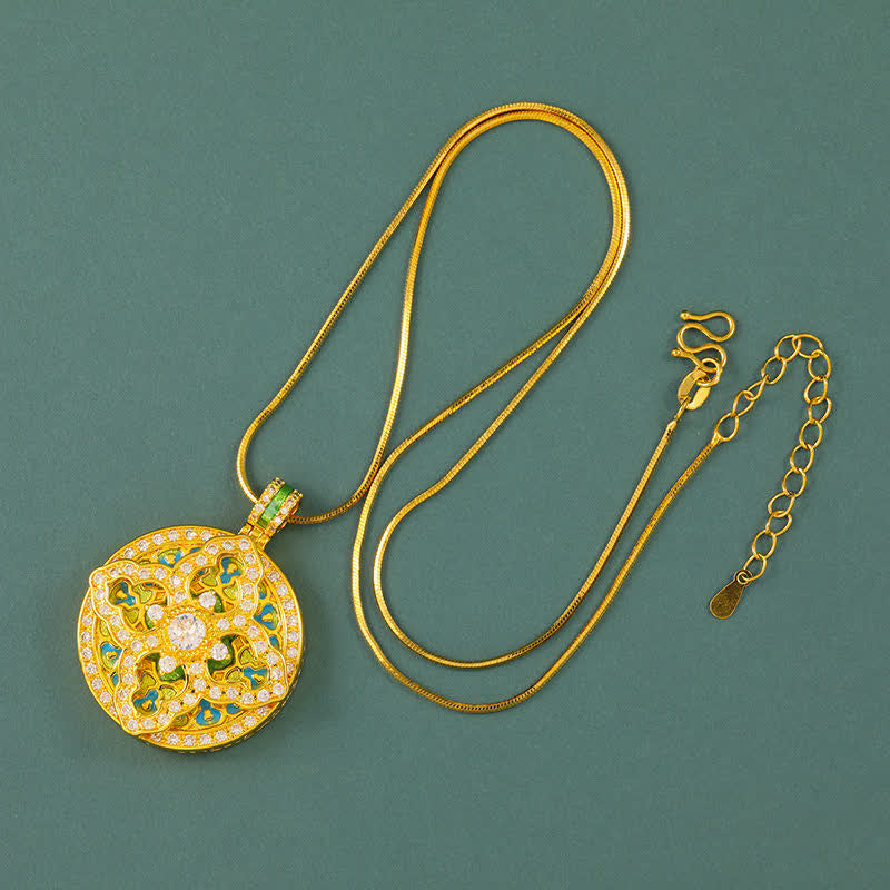 Buddha Stones Collier pendentif rond énergétique en laiton plaqué or en forme de gourde - Chaîne serpent - image 7
