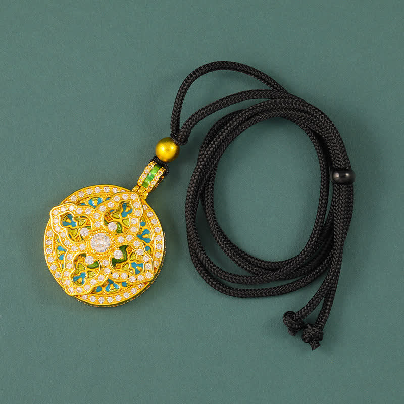 Buddha Stones Collier pendentif rond énergétique en laiton plaqué or en forme de gourde - Corde noire - image 8