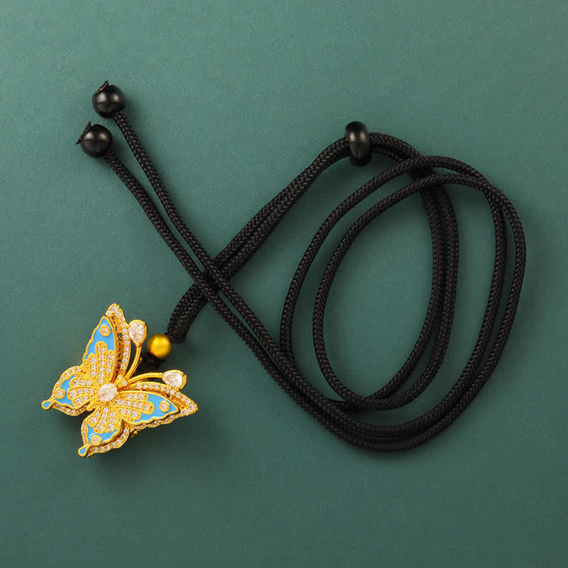 Buddha Stones Collier pendentif papillon en laiton plaqué or - Cordon noir perlé - image 6