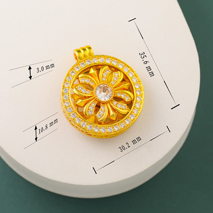 Buddha Stones Collier pendentif rond en laiton plaqué or avec fleur d'iris rotative - image 11