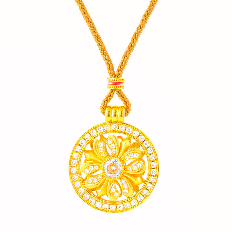 Buddha Stones Collier pendentif rond en laiton plaqué or avec fleur d'iris rotative - image 4