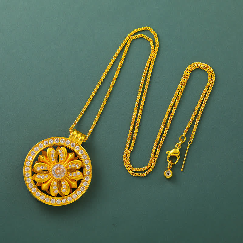 Buddha Stones Collier pendentif rond en laiton plaqué or avec fleur d'iris rotative - Chaîne à maillons - image 8