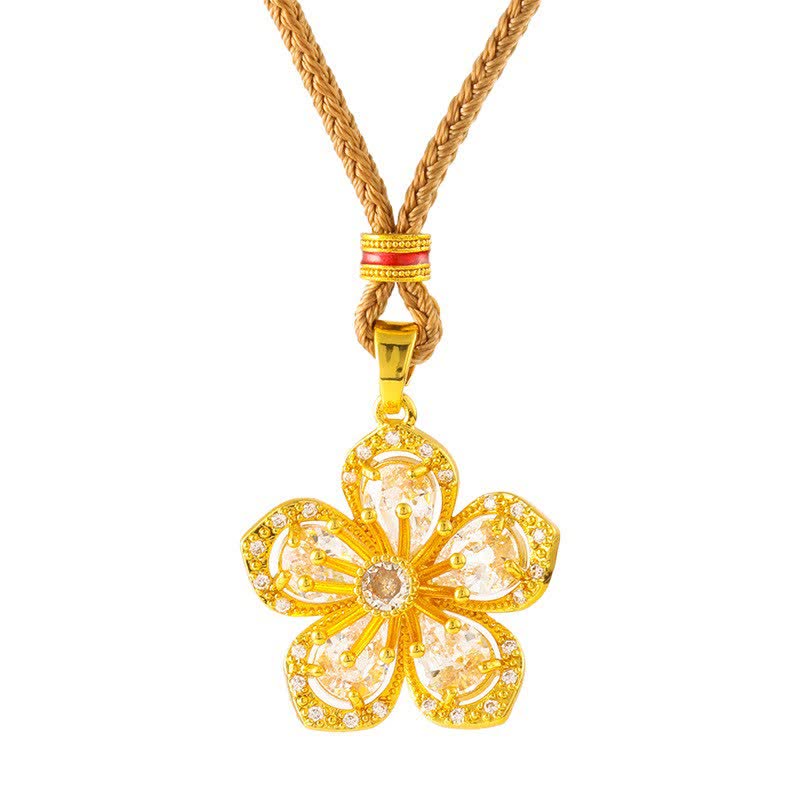 Buddha Stones Collier pendentif Harmonic Connection Fleur de prunier en laiton plaqué or - image 5