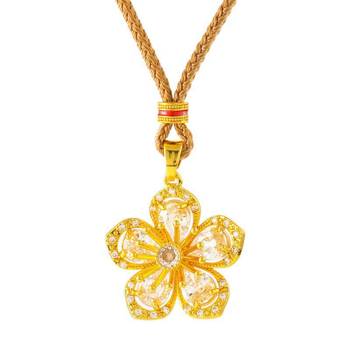 Buddha Stones Collier pendentif Harmonic Connection Fleur de prunier en laiton plaqué or - image 5