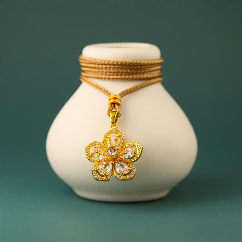 Buddha Stones Collier pendentif Harmonic Connection Fleur de prunier en laiton plaqué or - image 3