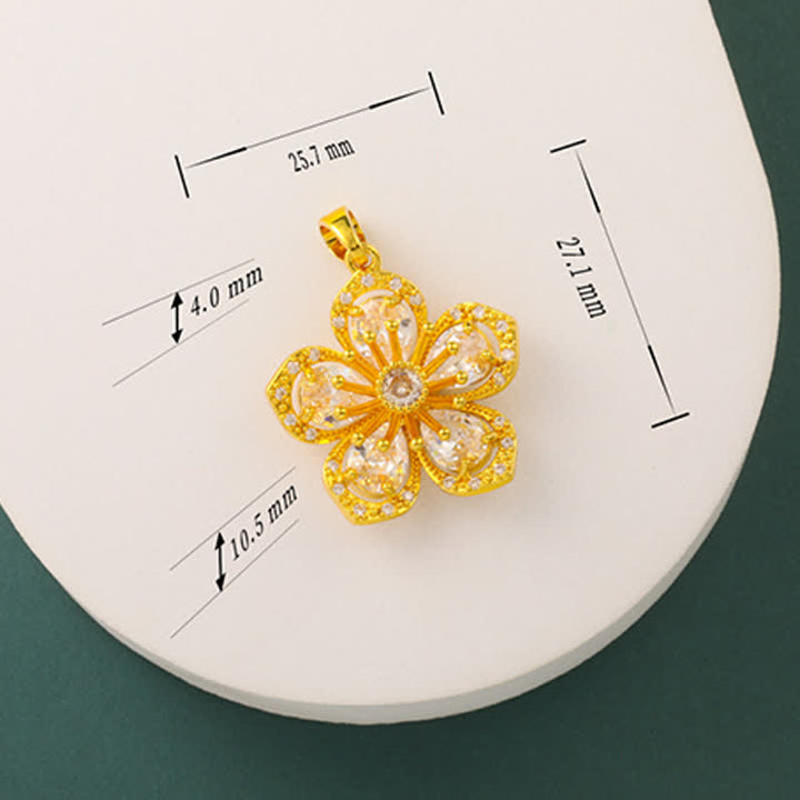 Buddha Stones Collier pendentif Harmonic Connection Fleur de prunier en laiton plaqué or - image 11