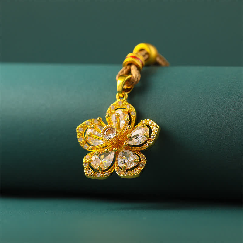 Buddha Stones Collier pendentif Harmonic Connection Fleur de prunier en laiton plaqué or - image 2