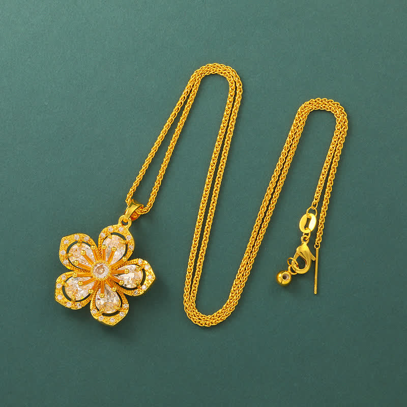 Buddha Stones Collier pendentif Harmonic Connection Fleur de prunier en laiton plaqué or - Chaîne à maillons - image 9