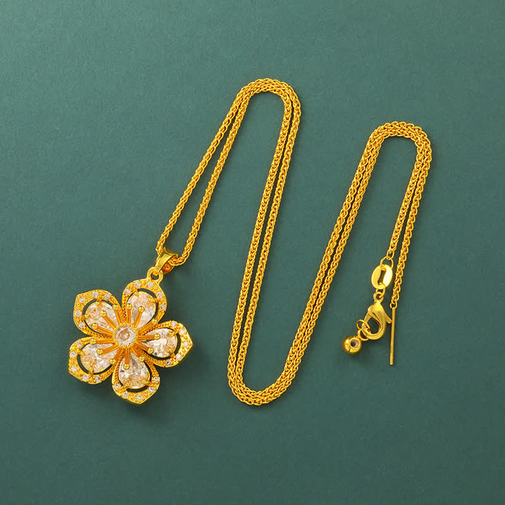 Buddha Stones Collier pendentif Harmonic Connection Fleur de prunier en laiton plaqué or - Chaîne à maillons - image 9