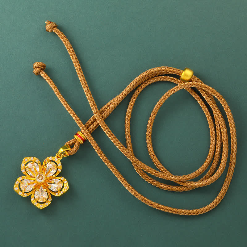 Buddha Stones Collier pendentif Harmonic Connection Fleur de prunier en laiton plaqué or - image 1