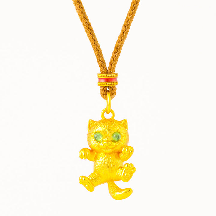 Buddha Stones Collier pendentif chat porte-bonheur en laiton plaqué or - image 4
