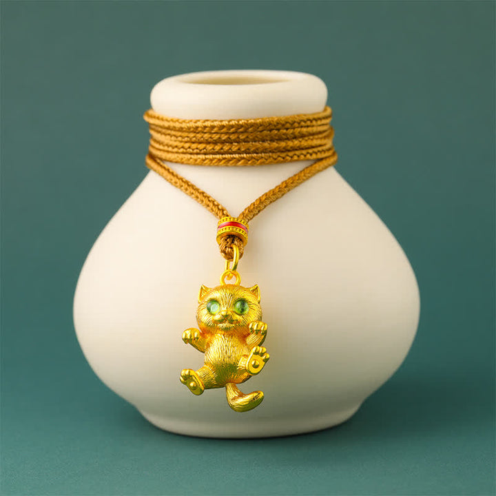 Buddha Stones Collier pendentif chat porte-bonheur en laiton plaqué or - image 2
