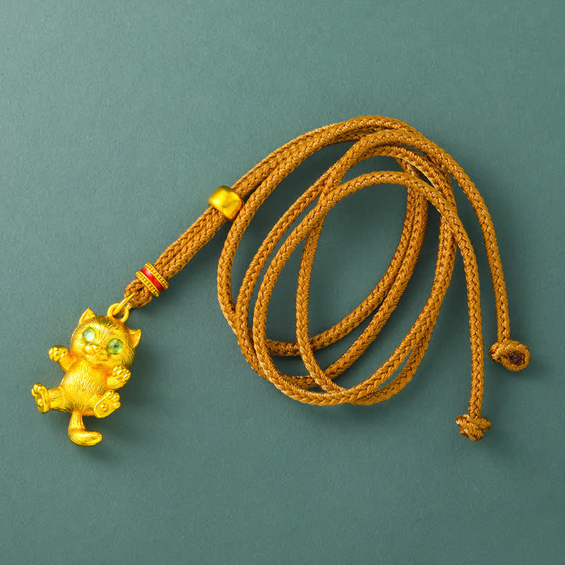 Buddha Stones Collier pendentif chat porte-bonheur en laiton plaqué or - image 1