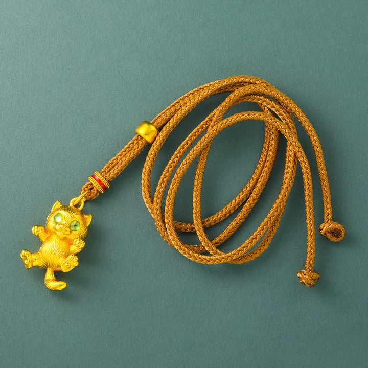Buddha Stones Collier pendentif chat porte-bonheur en laiton plaqué or - image 1