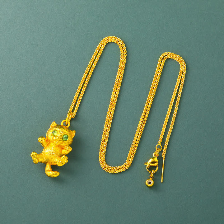 Buddha Stones Collier pendentif chat porte-bonheur en laiton plaqué or - Chaîne - image 8