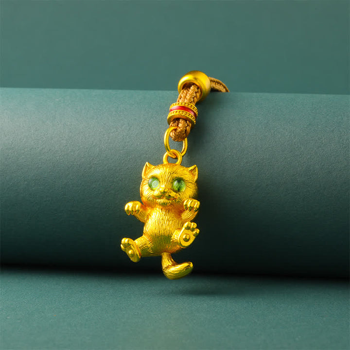 Buddha Stones Collier pendentif chat porte-bonheur en laiton plaqué or - image 3