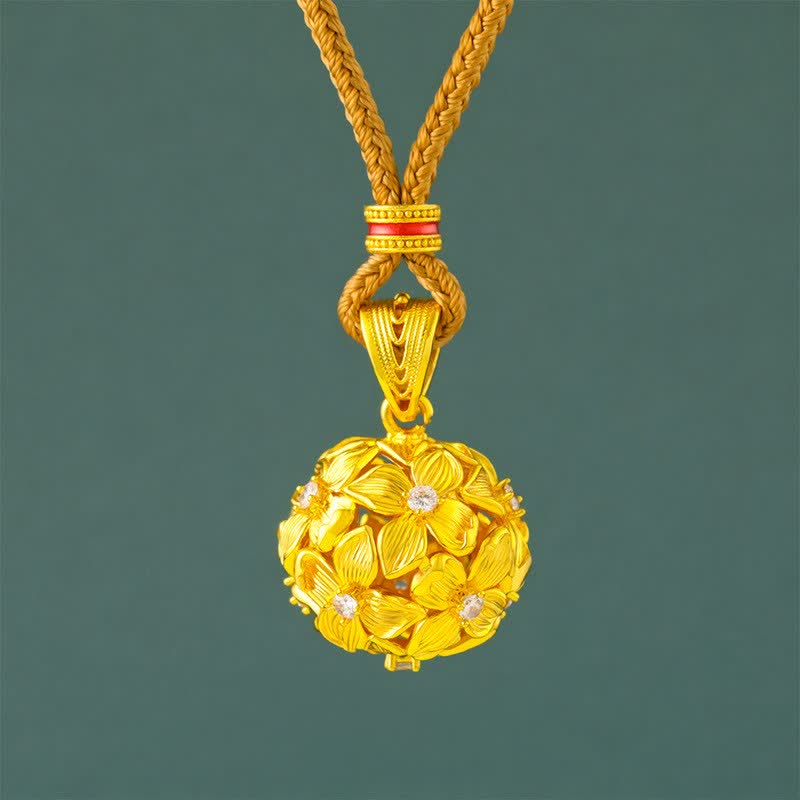 Buddha Stones Collier pendentif hortensia ajouré en laiton plaqué or - Corde d'or - image 0