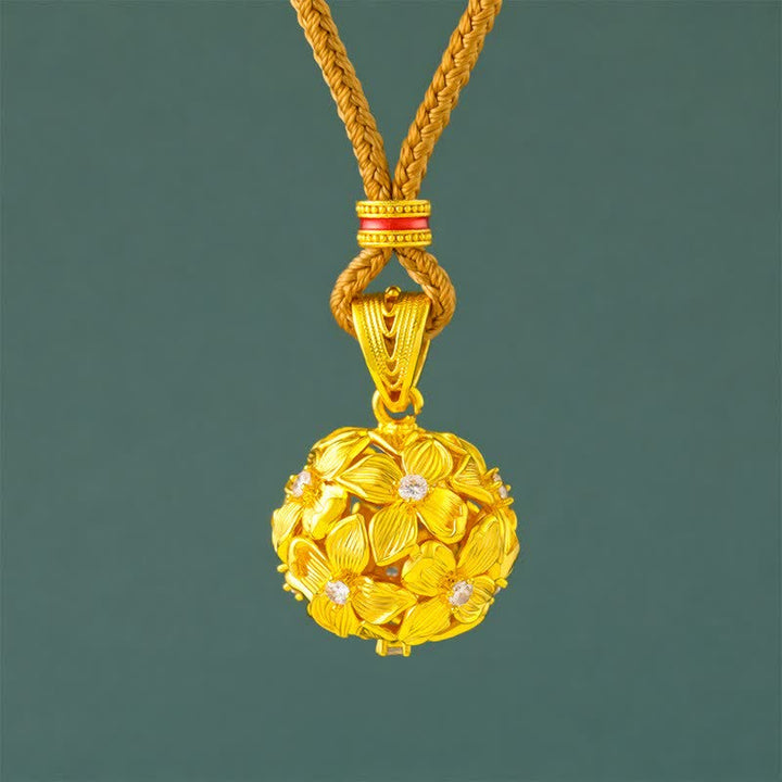 Buddha Stones Collier pendentif hortensia ajouré en laiton plaqué or - Corde d'or - image 0