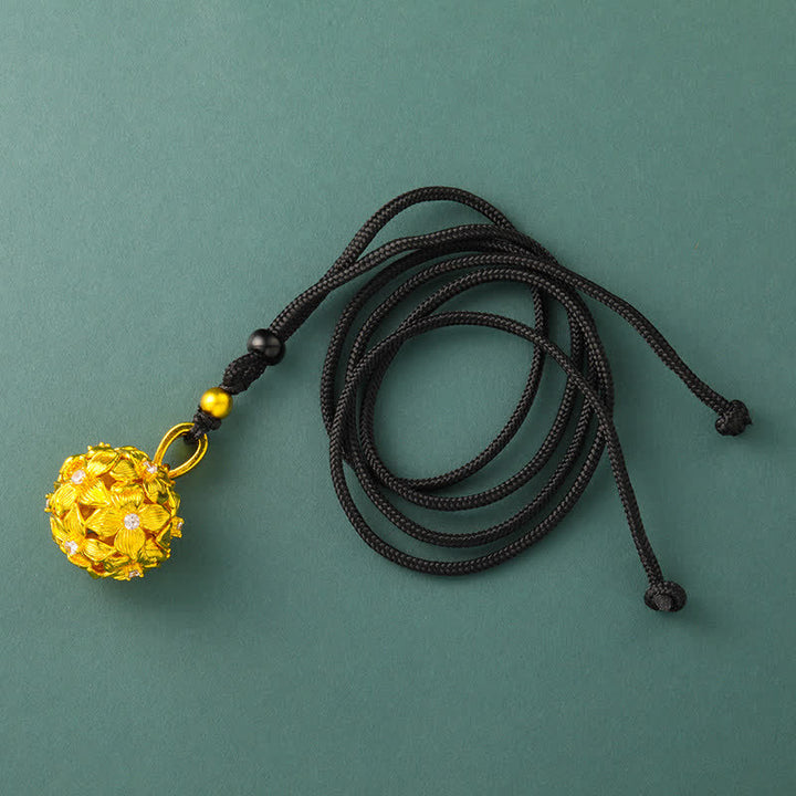 Buddha Stones Collier pendentif hortensia ajouré en laiton plaqué or - Corde noire - image 6