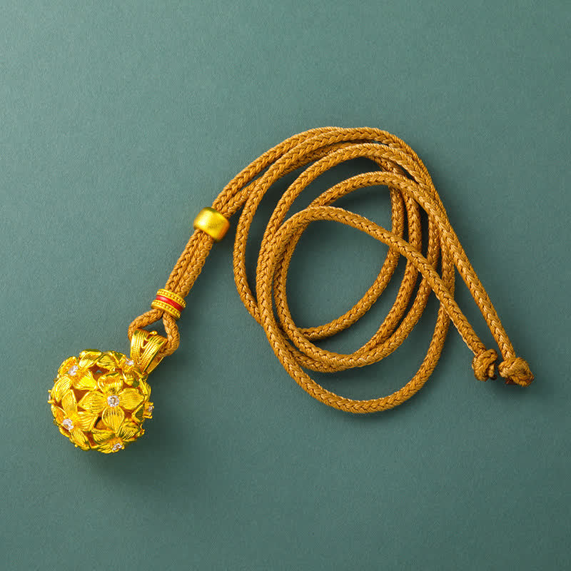 Buddha Stones Collier pendentif hortensia ajouré en laiton plaqué or - image 1