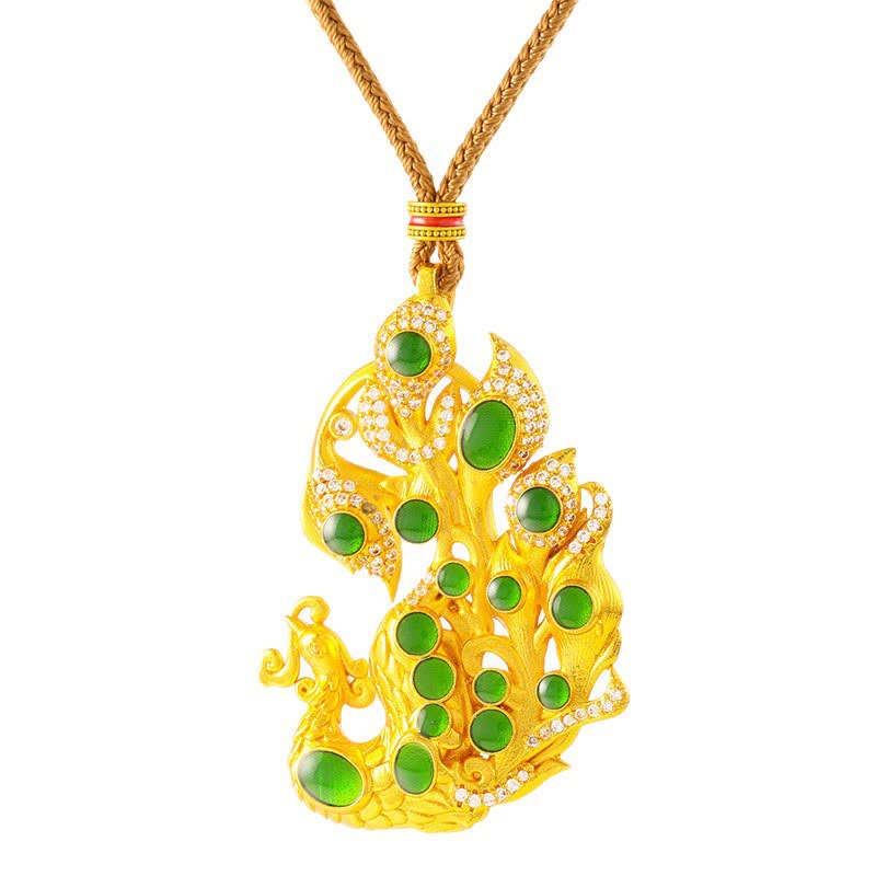 Buddha Stones Collier Paon en laiton plaqué or, symbole de confiance en soi - image 4