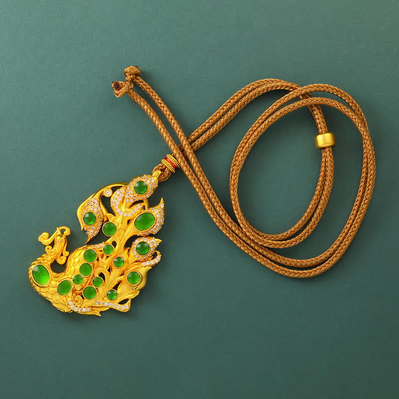 Buddha Stones Collier Paon en laiton plaqué or, symbole de confiance en soi - image 1