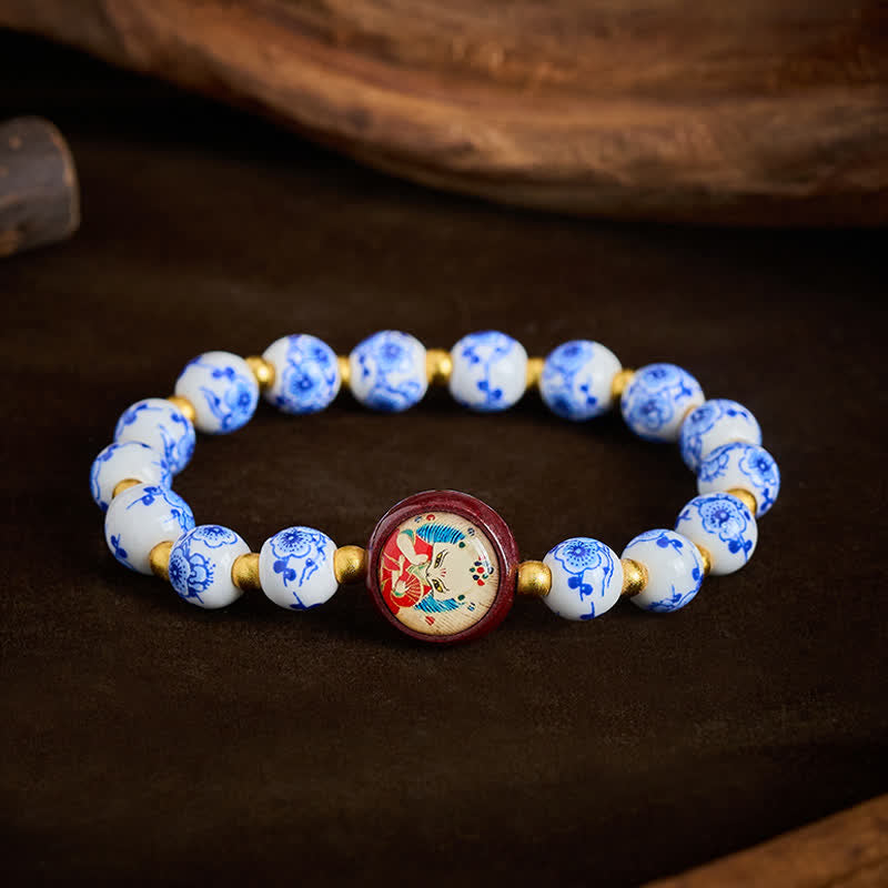 Buddha Stones Bracelet de perles de sagesse en porcelaine bleue et blanche représentant un renard - Renard (Succès ♥ Sagesse) - image 0