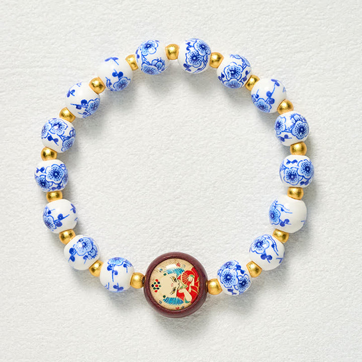 Buddha Stones Bracelet de perles de sagesse en porcelaine bleue et blanche représentant un renard - image 9