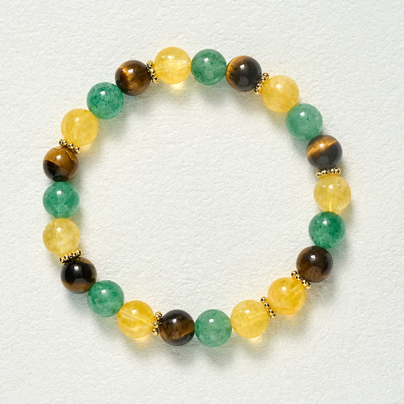 Buddha Stones Bracelet du bonheur en perles de quartz vert fraise, œil de tigre et citrine - image 9