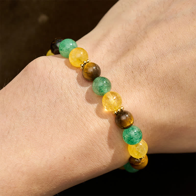 Buddha Stones Bracelet du bonheur en perles de quartz vert fraise, œil de tigre et citrine - image 4