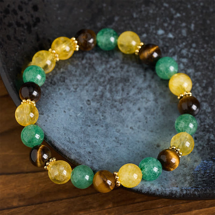 Buddha Stones Bracelet du bonheur en perles de quartz vert fraise, œil de tigre et citrine - image 2