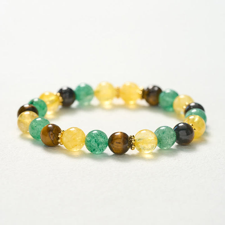 Buddha Stones Bracelet du bonheur en perles de quartz vert fraise, œil de tigre et citrine - image 10
