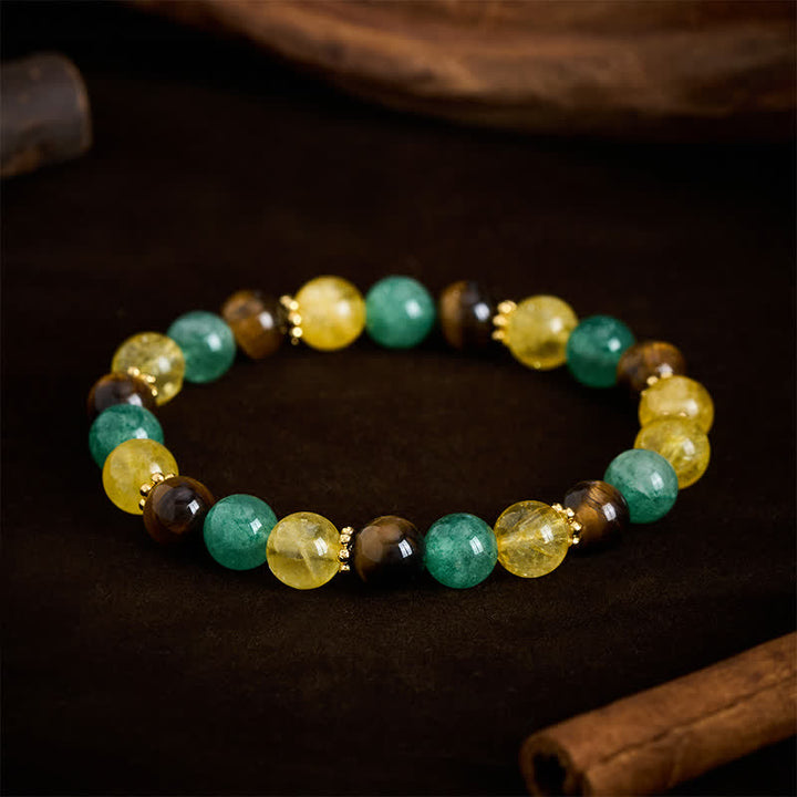 Buddha Stones Bracelet du bonheur en perles de quartz vert fraise, œil de tigre et citrine - image 1