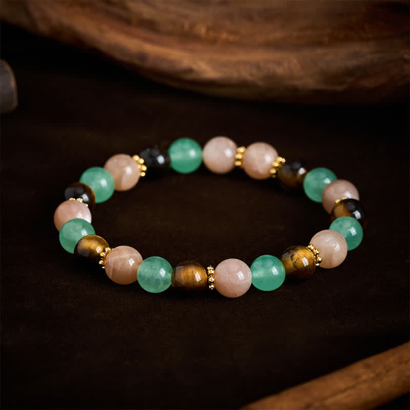 Buddha Stones Bracelet porte-bonheur en perles d'aventurine verte, d'œil de tigre et de pierre de soleil - image 1