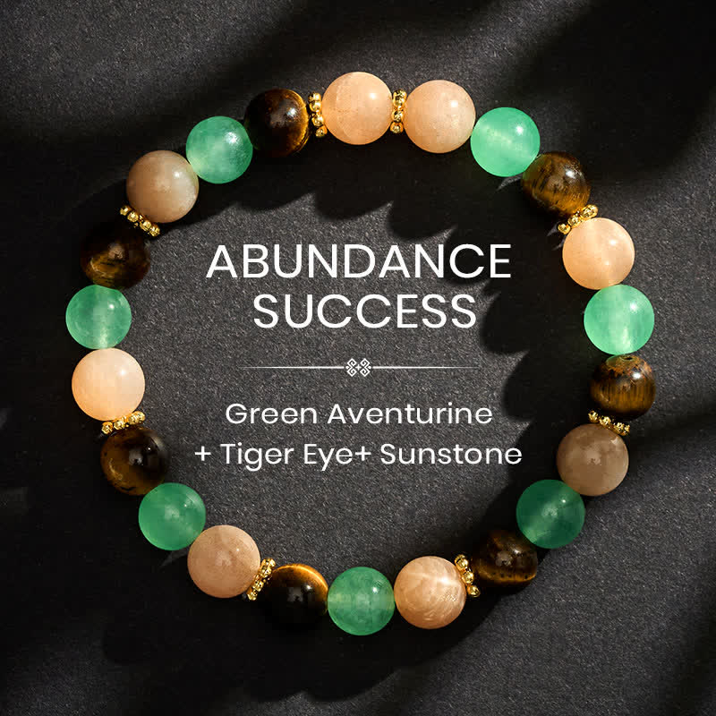 Buddha Stones Bracelet porte-bonheur en perles d'aventurine verte, d'œil de tigre et de pierre de soleil - 8 mm - image 0