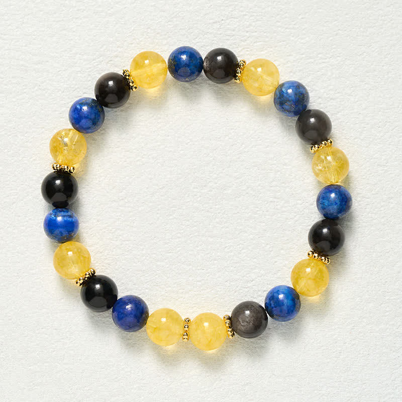 Buddha Stones Bracelet Sérénité en perles de lapis-lazuli, obsidienne argentée et citrine - image 9