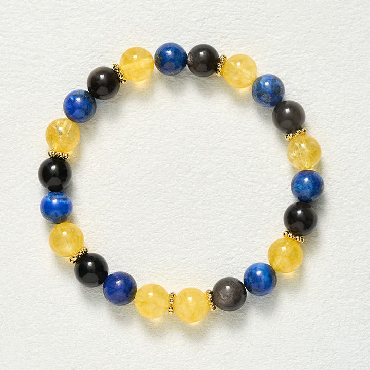 Buddha Stones Bracelet Sérénité en perles de lapis-lazuli, obsidienne argentée et citrine - image 9