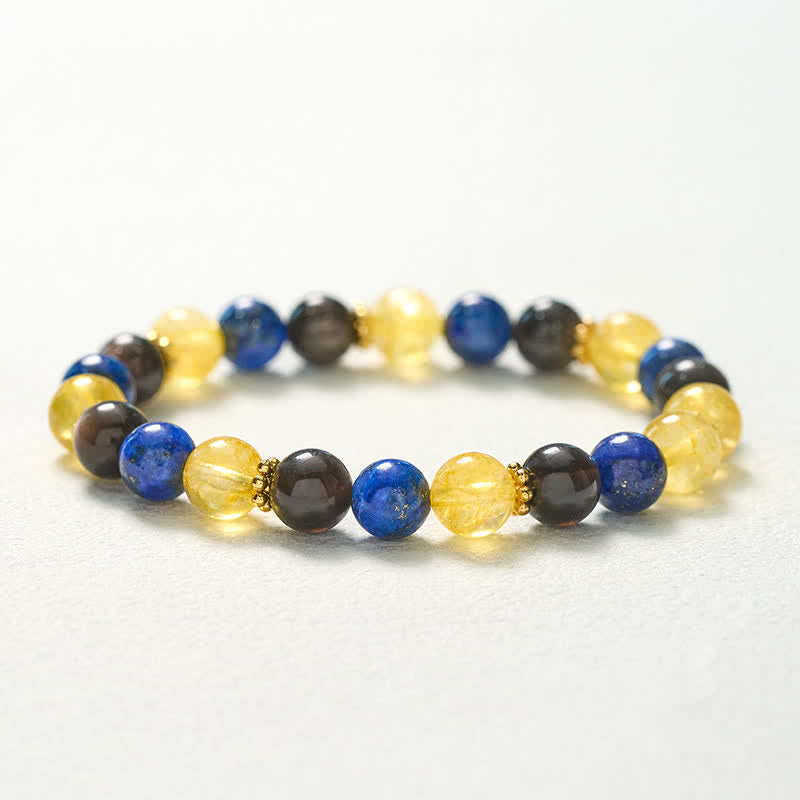 Buddha Stones Bracelet Sérénité en perles de lapis-lazuli, obsidienne argentée et citrine - image 10