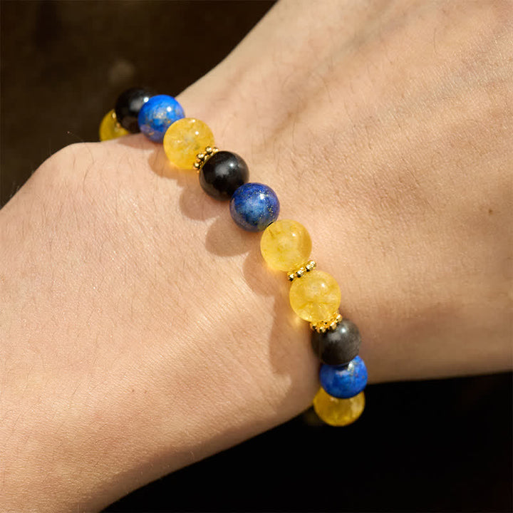 Buddha Stones Bracelet Sérénité en perles de lapis-lazuli, obsidienne argentée et citrine - image 4